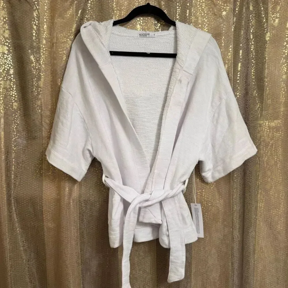 Stateside Women's White Hooded Soft Cotton Bath Robe Small NWT
